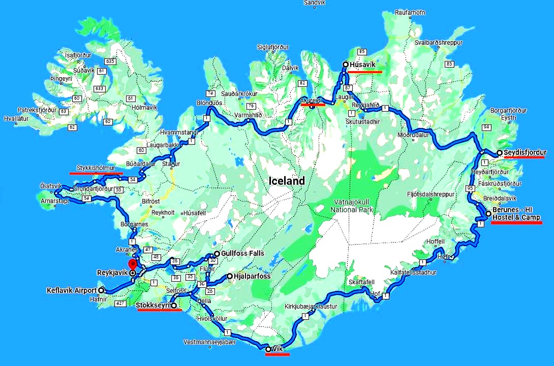 İzland rotası, İzlanda haritası, Harita üzerinde İzlanda, İzlanda'da nerelere gidilir, İzlanda'da nerelerde kalınır